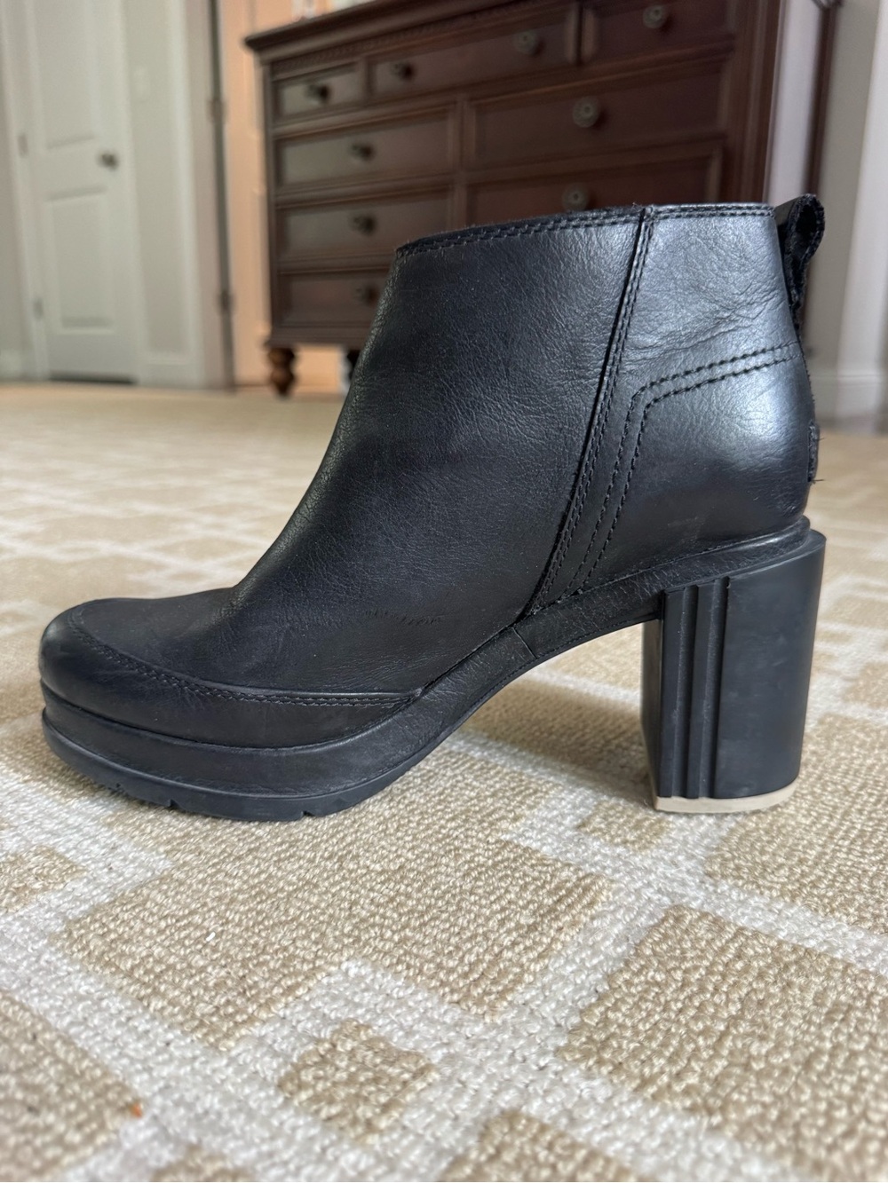 Sorel Blake Leather Platform Ankle Booties Black Block Heel Women’s 7.5 - Picture 3 of 14
